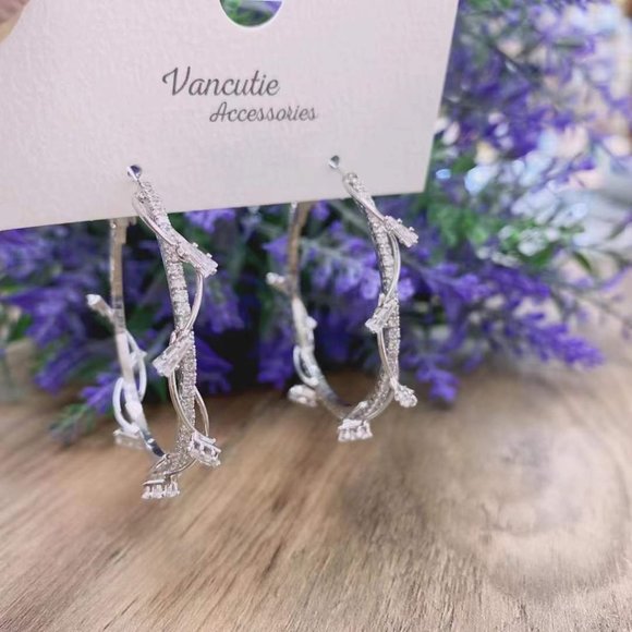 Cubic Zirconia Rattan Hoops - Picture 3 of 3